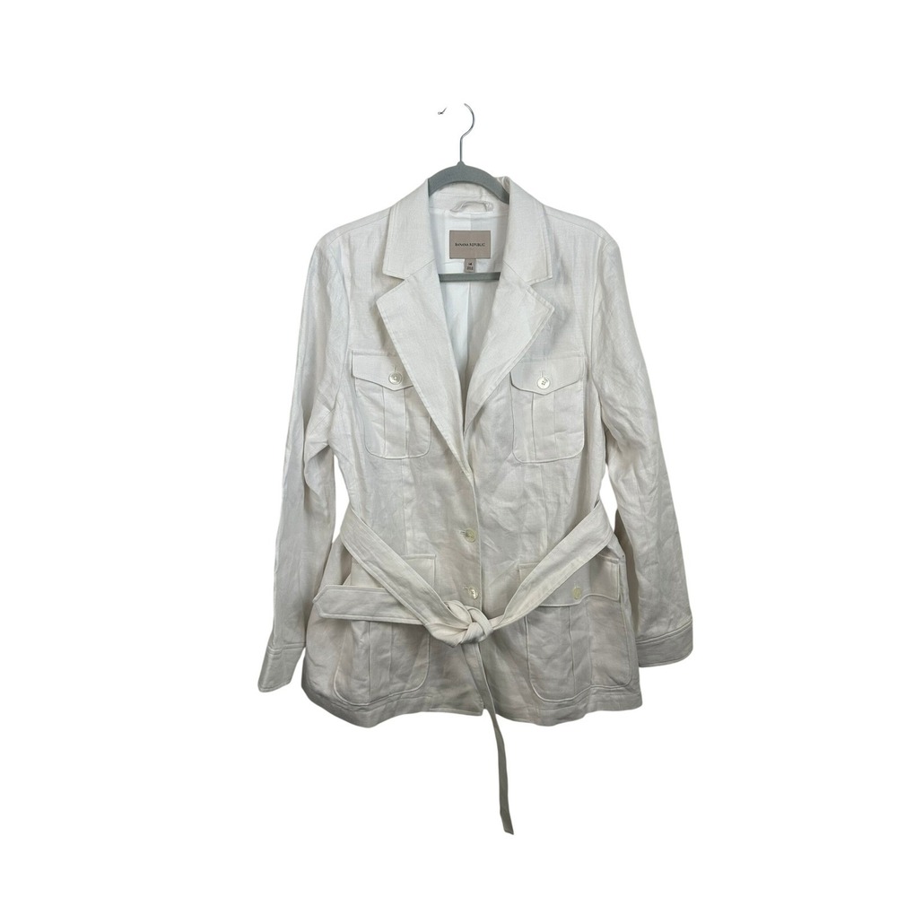 Banana Republic Utility Jacket Womens‎ 14 Ivory Excellent Heritage Linen